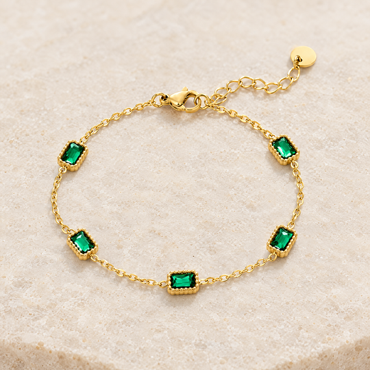 Close detail of the Ines Green Bracelet, showing the texture and the closure