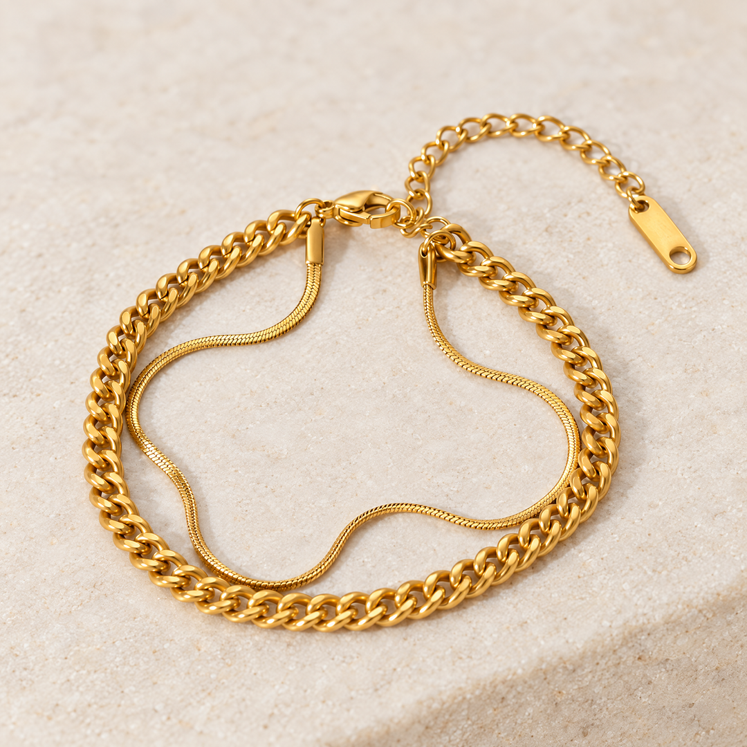 Close detail of the Rio Layered Bracelet, showing the texture and the closure