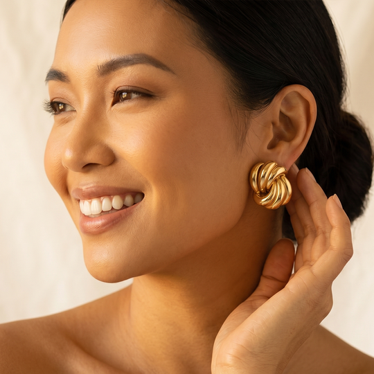 The swirl stud worn, seen from the side