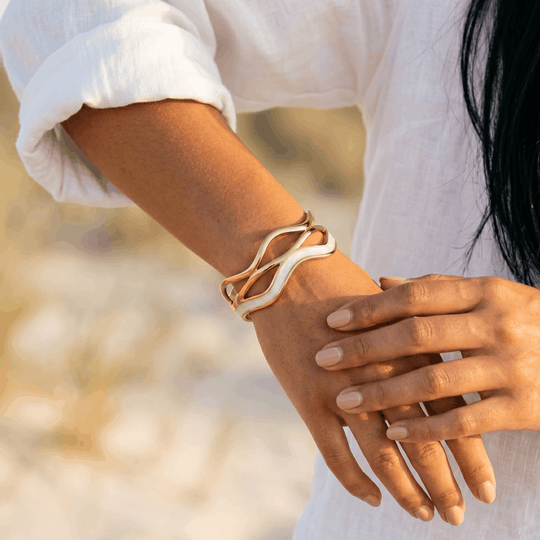 The wave cuff worn on the wrist