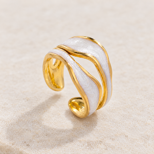 Close detail of the Tide Wrap Ring, showing the texture and the band